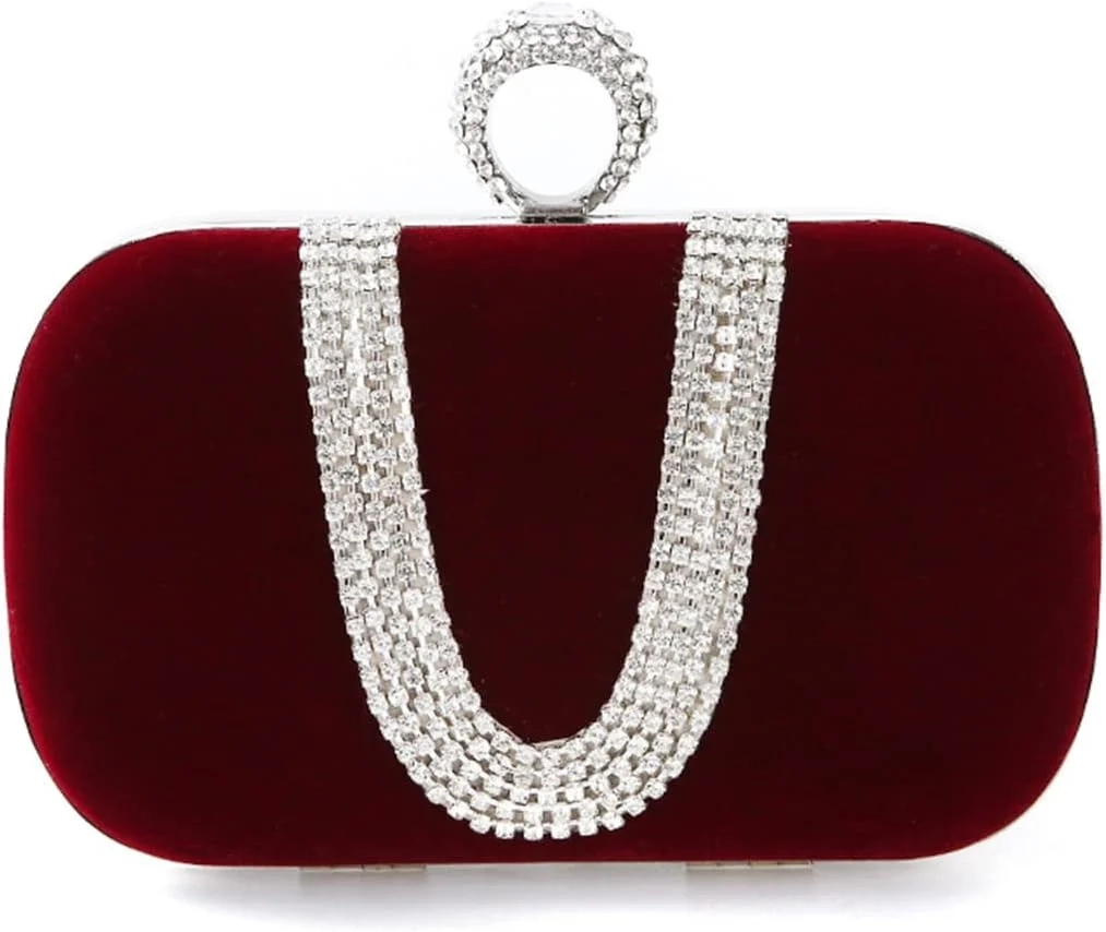 Velvet Rhinestone Clutch Bag for Wedding and Evening