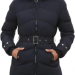 Women's Belted Puffer Coat with Detachable Faux Fur Hood