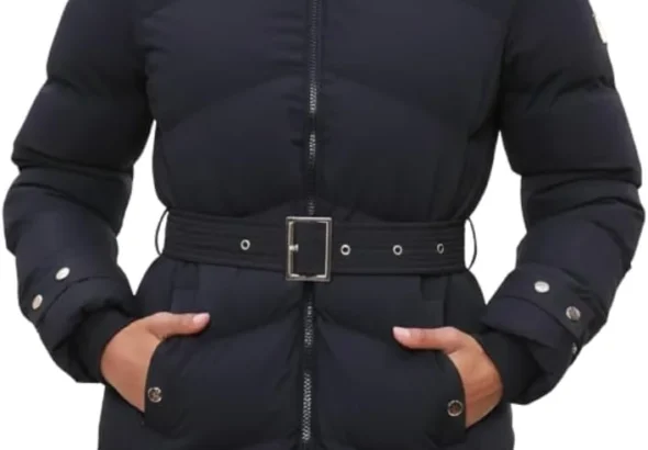 Women's Belted Puffer Coat with Detachable Faux Fur Hood