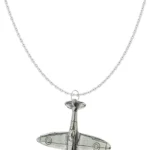Handmade Silver Platinum Plated Spitfire Plane Pendant Necklace, 18 Inch Chain