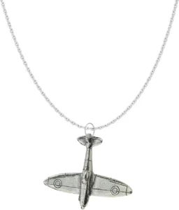 Handmade Silver Platinum Plated Spitfire Plane Pendant Necklace, 18 Inch Chain
