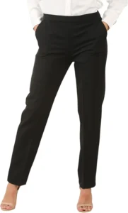 Women's Professional Stretch Pull-Up Work Trousers | Straight Leg Office Pants with Elasticated Waistband & Pockets