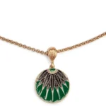 Green Enamel Art Deco Disc Pendant Necklace