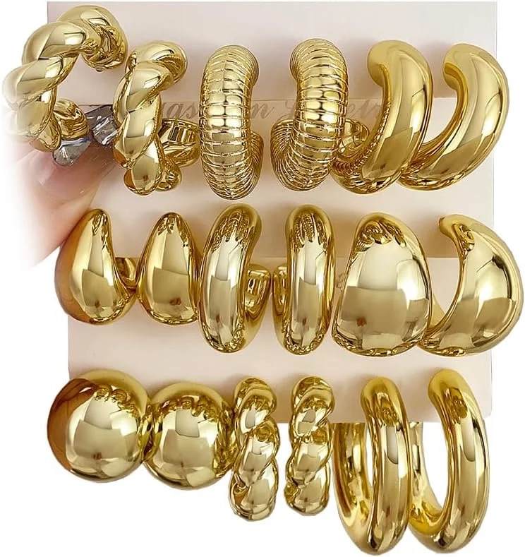 Hypoallergenic Gold Hoop Earrings Set for Women