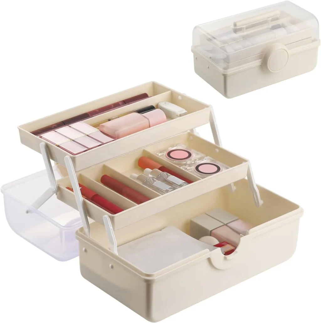 Pink Makeup Organizer Case with Handle: Portable 3