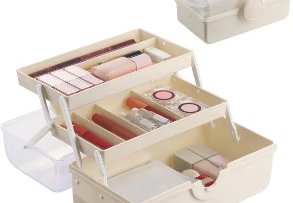 Pink Makeup Organizer Case with Handle: Portable 3