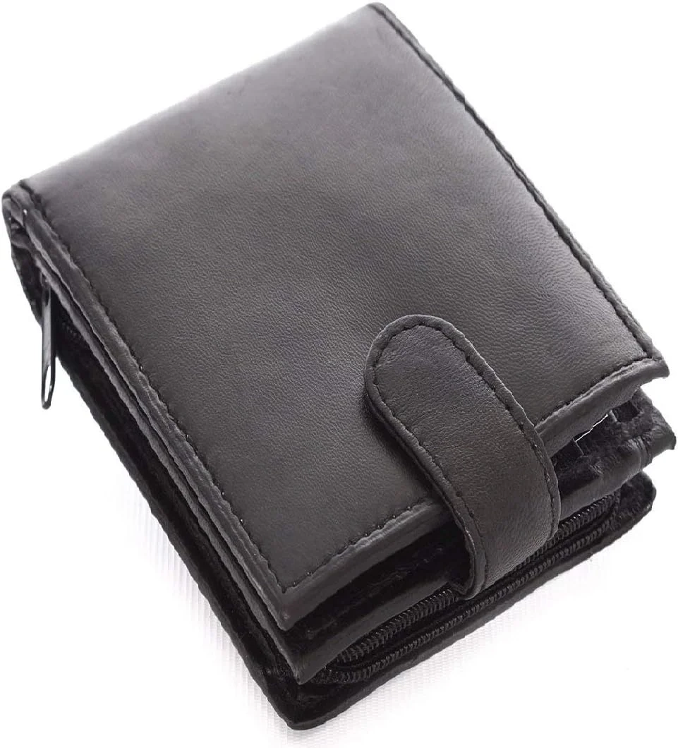 Men's Slim RFID Blocking Leather Wallet with Back Zipper Compartment for Cards and Cash