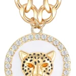 OSCCI Women's Gold Crystal Leopard Head Statement Choker Necklace for Cocktail Parties and Hip Hop Fashion