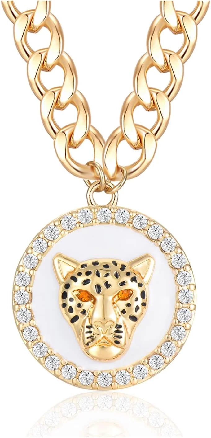 OSCCI Women's Gold Crystal Leopard Head Statement Choker Necklace for Cocktail Parties and Hip Hop Fashion