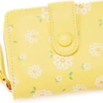 Women's Wallet with Daisy Flower Print, Exterior Zipper Coin Purse, Bifold Billfold & Credit Card Holder with ID Window