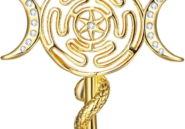 Hekate Necklace: Triple Moon Goddess Pendant in 18K Gold Plated Brass