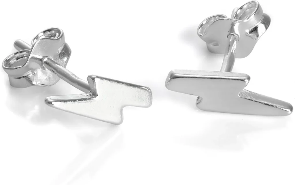 Sterling Silver Lightning Bolt Stud Earrings for Men and Women