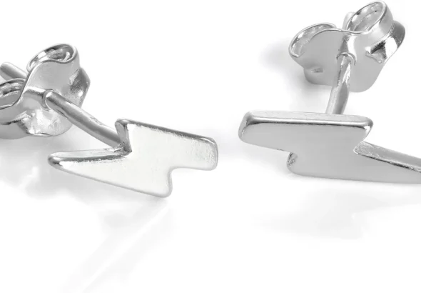 Sterling Silver Lightning Bolt Stud Earrings for Men and Women