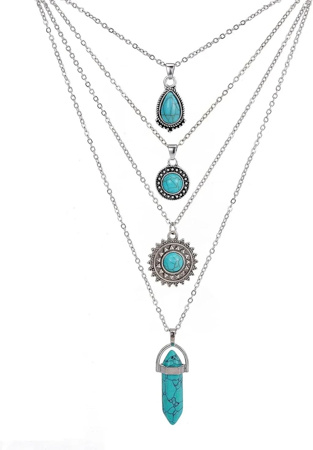 Turquoise Collar Necklace Set for Women | 4 Piece Western Cowgirl Jewelry with Buckle Pendant