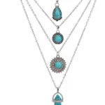 Turquoise Collar Necklace Set for Women | 4 Piece Western Cowgirl Jewelry with Buckle Pendant