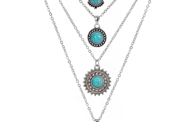 Turquoise Collar Necklace Set for Women | 4 Piece Western Cowgirl Jewelry with Buckle Pendant