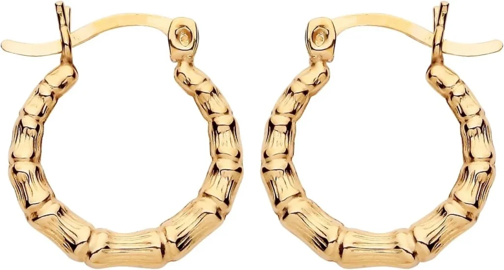 Vintage Bamboo Style Creole Hoop Earrings in 9ct Yellow Gold on Sterling Silver
