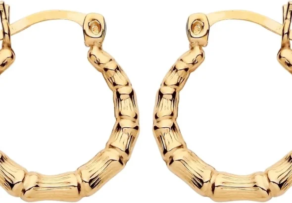 Vintage Bamboo Style Creole Hoop Earrings in 9ct Yellow Gold on Sterling Silver