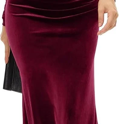 Velvet Evening Dress for Women: V-Neck Long Sleeve Slim Business Mid
