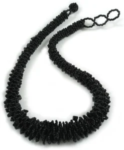 Avalaya Midnight Black Cascade Beaded Chunky Necklace with Loop and Button Closure
