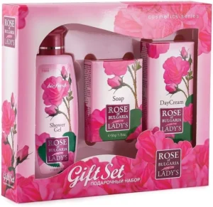 Premium Bulgarian Rose Gift Set: Moisturizing Day Cream, Shower Gel & Soap with Rose Oil for Women