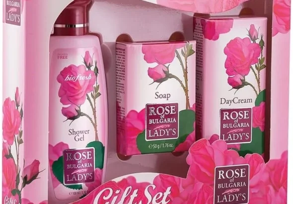 Premium Bulgarian Rose Gift Set: Moisturizing Day Cream, Shower Gel & Soap with Rose Oil for Women