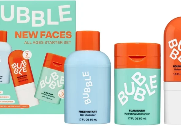 Bubble Skincare Gift Set for Dry Skin - Exfoliating Cleanser, Balancing Toner & Hydrating Face Cream