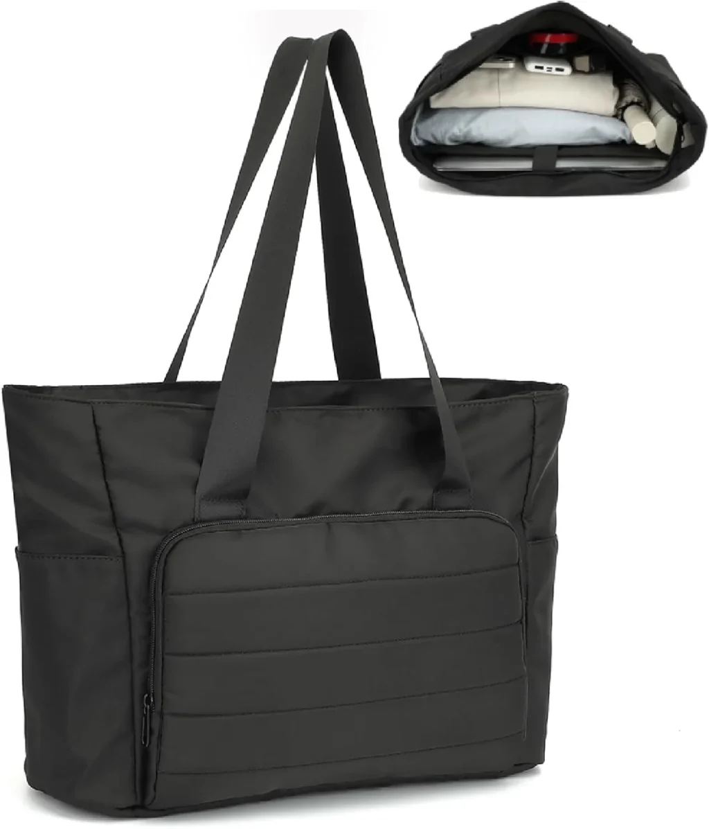 Large Quilted Tote Bag for Women: Lightweight Puffer Laptop Bag with Zipper Pockets for Work, School, and Daily Travel