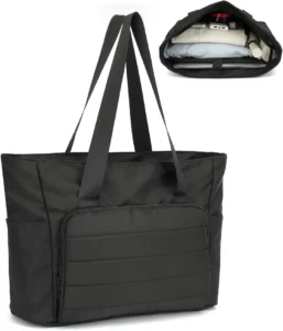 Large Quilted Tote Bag for Women: Lightweight Puffer Laptop Bag with Zipper Pockets for Work, School, and Daily Travel