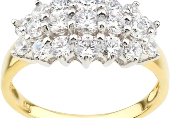 9ct Yellow Gold 1.50ct Simulated Diamond Cluster Ring