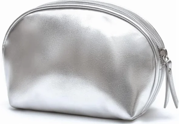Silver Leather Makeup Bag for Women