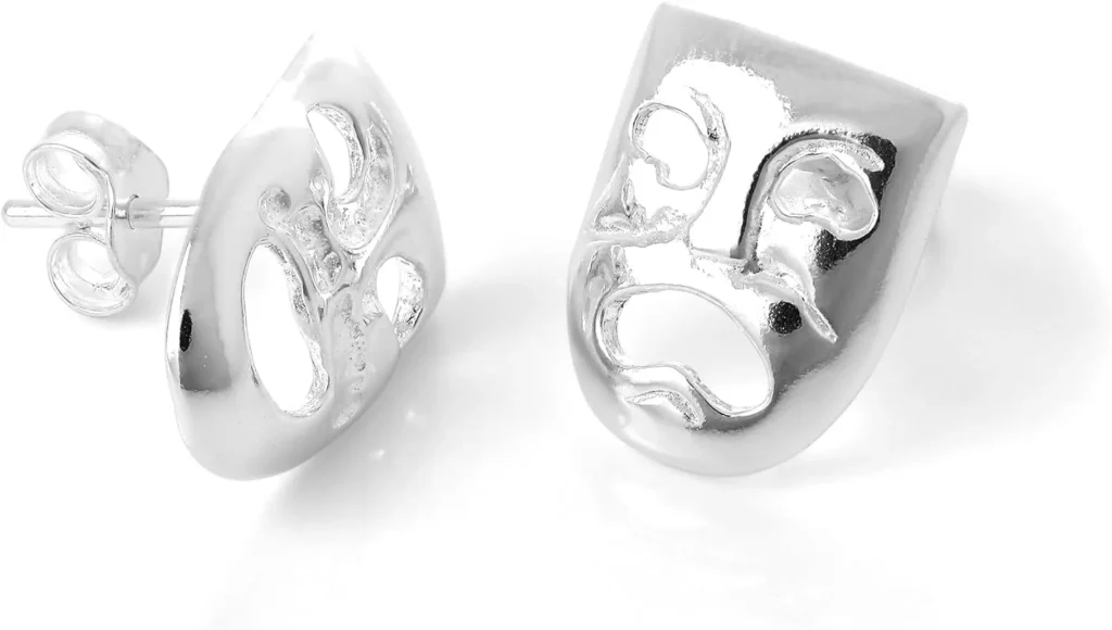Sterling Silver Drama Masks Stud Earrings