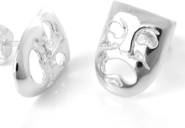 Sterling Silver Drama Masks Stud Earrings