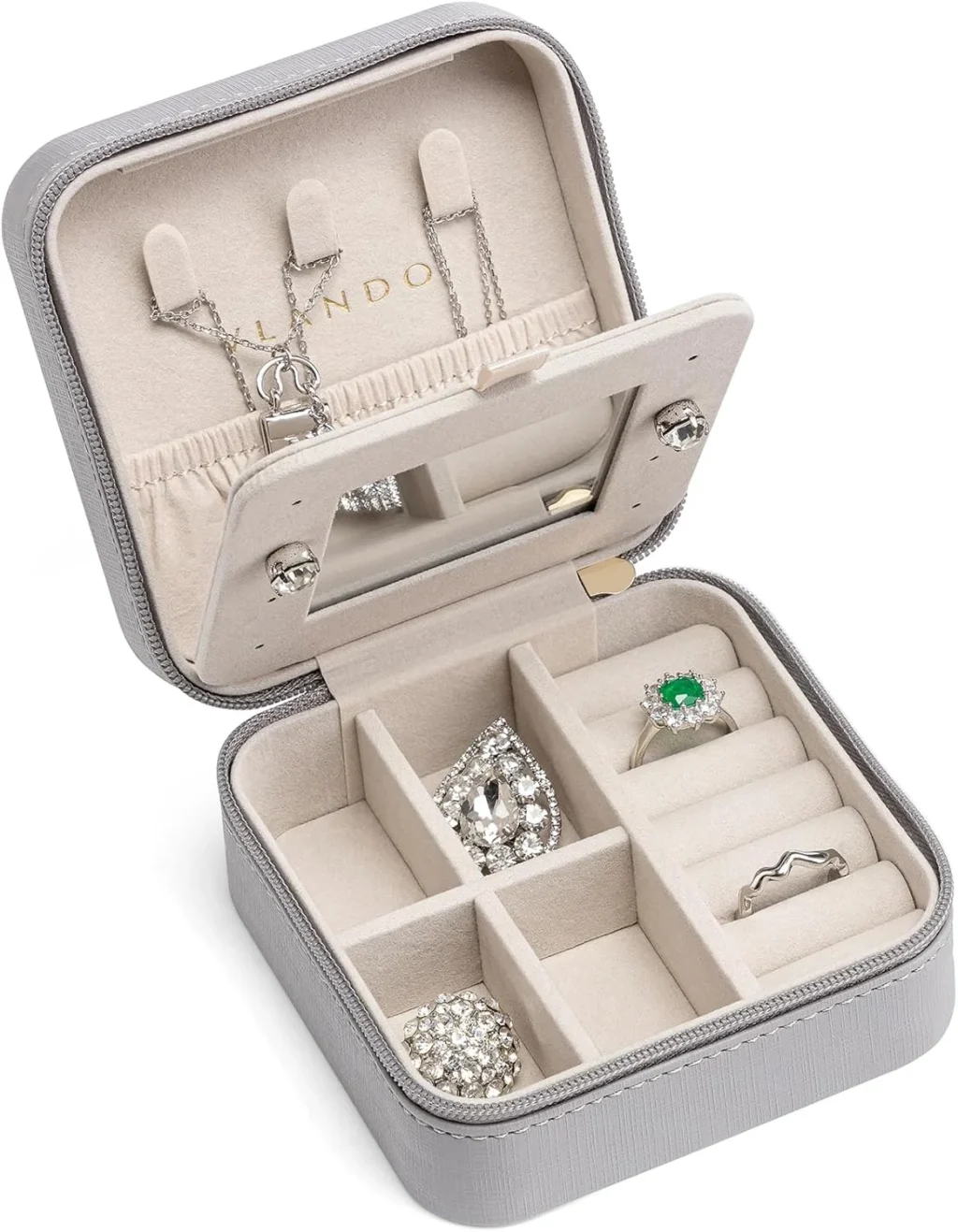 Vlando Travel Jewelry Box Organizer with Mirror for Rings, Earrings, and Necklaces