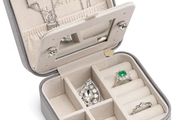 Vlando Travel Jewelry Box Organizer with Mirror for Rings, Earrings, and Necklaces