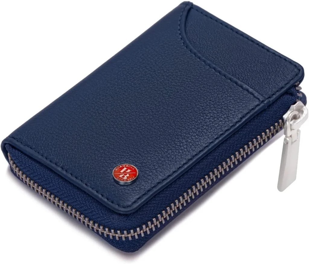 RFID Blocking Leather Wallet for Men: Vertical Credit Card Holder with Zip Around Design in Black or Navy