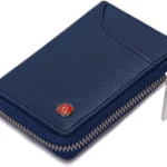 RFID Blocking Leather Wallet for Men: Vertical Credit Card Holder with Zip Around Design in Black or Navy