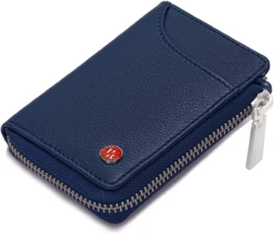 RFID Blocking Leather Wallet for Men: Vertical Credit Card Holder with Zip Around Design in Black or Navy
