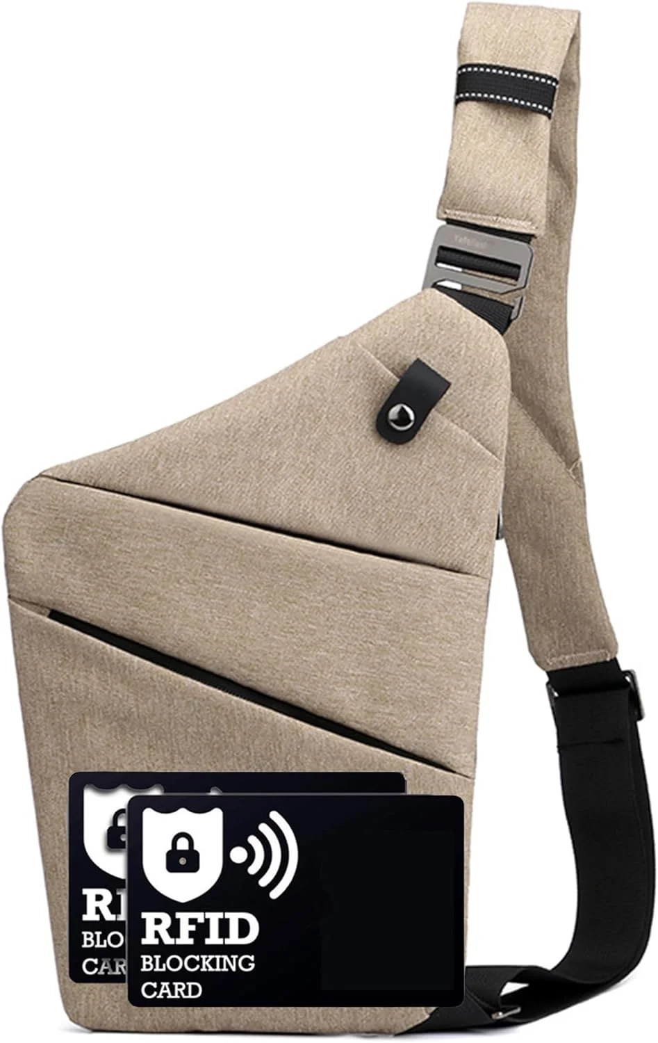 Anti Theft Sling Bag for Men & Women with RFID Blocking, Multiple Pockets, Slim Crossbody Shoulder Bag in Khaki