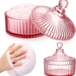 Extra Large Velour Powder Puff Set: 2 Washable Reusable Puffs with 6" Glass Powder Container for Face and Body (Pink, Clear)