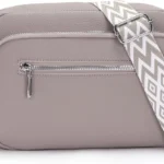 Women's Gray Leather Crossbody Bag with Wide Adjustable Strap