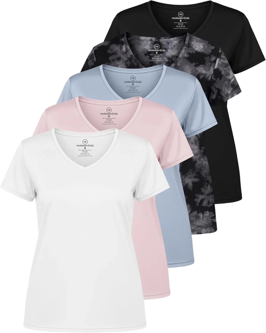 Real Essentials Women's 5-Pack Dry-Fit V-Neck Tees: Moisture