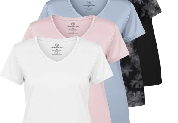 Real Essentials Women's 5-Pack Dry-Fit V-Neck Tees: Moisture