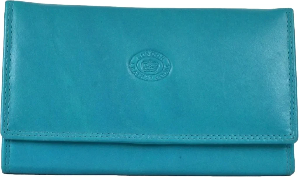 Turquoise Leather Crossbody Bag for Women with Flapover Closure and Interior Pockets