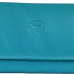 Turquoise Leather Crossbody Bag for Women with Flapover Closure and Interior Pockets