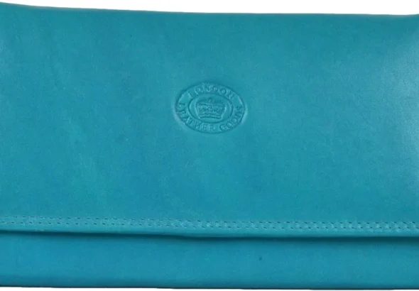 Turquoise Leather Crossbody Bag for Women with Flapover Closure and Interior Pockets