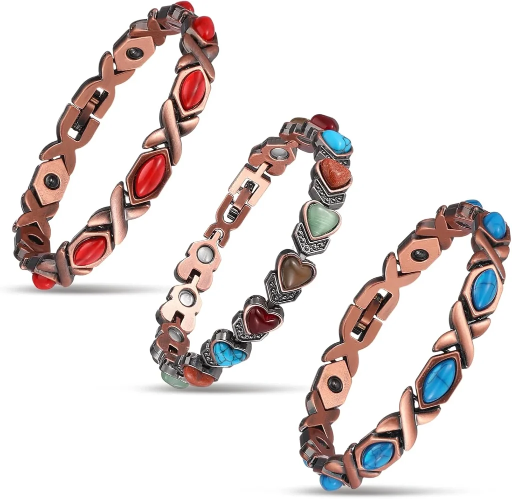 Magnetic Copper Bracelet Set for Women with Natural Turquoise Stones