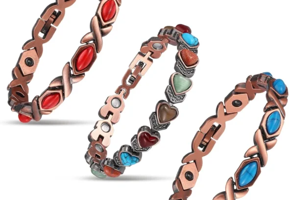Magnetic Copper Bracelet Set for Women with Natural Turquoise Stones