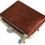 Vintage Leather Wallet for Women: Compact RFID Blocking Bifold with Zipper Coin Purse and Kiss Lock (Brown)