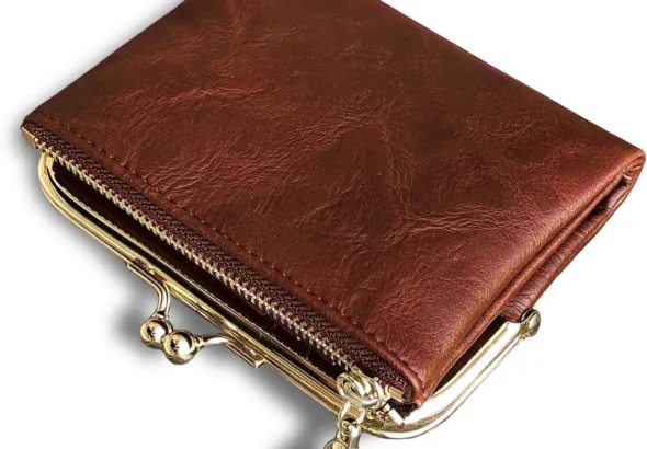Vintage Leather Wallet for Women: Compact RFID Blocking Bifold with Zipper Coin Purse and Kiss Lock (Brown)